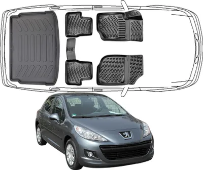 Produktbild von 3D Fußmatten & Kofferraumwanne Auto Set Kompatibel mit Peugeot 207 ( nicht für Kombi )