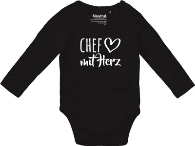 Produktbild von Huuraa Baby Body Chef mit Herz 62 Black  Baumwolle Fairtrade Langarmbody Geschenkidee