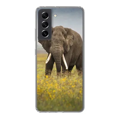 Produktbild von MuchoWow® Handyhülle Schutzhülle Hülle für Samsung Galaxy S21 FE Elefant - Blumen - Gras - Tiere - Natur Silikon Softcase Handy Hülle - Mobiltelefonhülle