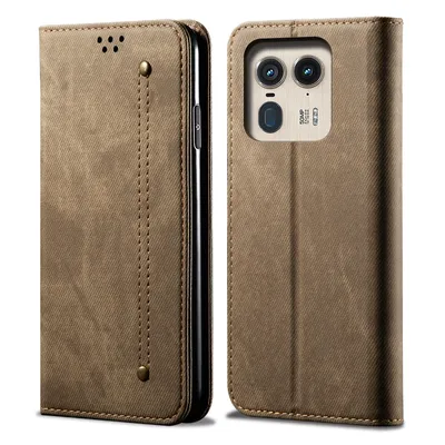 Produktbild von Hülle für Motorola Edge 50 Ultra Leder Brieftasche Flip Bookstyle Schutzhülle mit Standfunktion Khaki