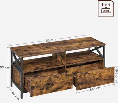 Obrázek produktu pro Nízký TV stolek VASAGLE, 2 zásuvky, 2 přihrádky, šířka 120 cm
