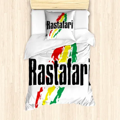 Produktbild von ABAKUHAUS Rasta Mantele, Grunge Rastafari Wörter, Milbensicher Allergiker geeignet mit Kissenbezügen, 135 cm x 200 cm - 80 x 80 cm, Rot Grün und Gelb