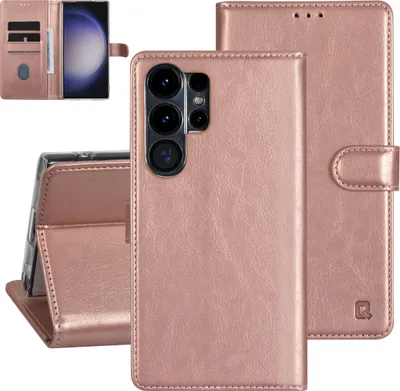 Produktbild von UNIQ Accessory Galaxy S23 Ultra Book type case - Kartenhalter für 3 Karten - Magnetischer Verschluss - Rose Gold