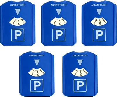 Produktbild von 5er Set Parkscheibe mit Eiskratzer und Gummilippe Kunststoff Auto Parkuhr 15,5x12 cm Blau