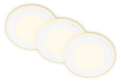 Zdjęcie produktu dla Briloner Gima zestaw 3 reflektorów wpuszczanych LED 230 V, funkcja oświetlenia nocnego, powierzchnie i pierścienie przełączane oddzielnie, funkcja pamięci, ciepłe białe światło, biały, Ø9,3 x 3 cm