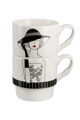 Produktbild von Gilde Stapeltassen zylindrisch Lady mit Hut, Tasse, Kaffeetasse, Becher, Porzellan, 330 ml, 51344