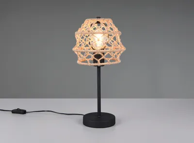 Produktbild von Große LED Boho Makramee Nachttischlampe Lampenschirm geflochten Fensterbank 42cm