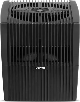 A black Venta air humidifier is shown from the front on a white background.