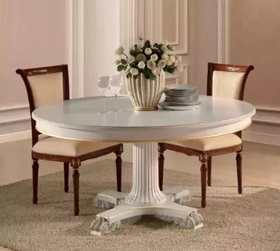 Produktbild von Holz Esszimmer Design Möbel Rund Tisch Weiß Esstisch Klassisch Ess Zimmer Neu