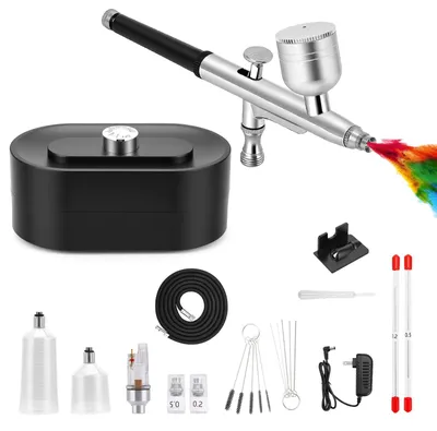 Airbrush-Kompressor-Set, 48 psi, Dual-Action, 0,2/0,3/0,5 mm Düsen