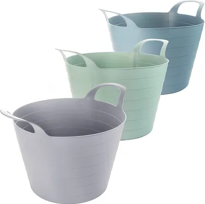 Produktbild von Wäschewanne Flexi 3er Set, Wäschekorb Plastik Rund mit Griffen, 30 Liter, 3 Farbe, Model Kai, Made in EU, Praktisch und stilvoll wasserdicht Wäschewanne