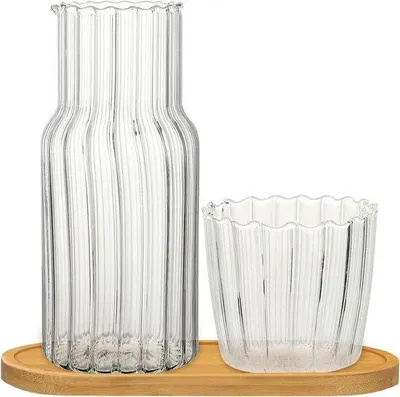 Produktbild von Famanu Nachtkasten mit Wasserkaraf und Glaskrug - Schlafzimmer - 1 Stück - Holz