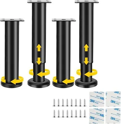 Produktbild von Verstellbare Möbelbeine, 12-18 cm - Metall, schwarz - modernes Design - stabil und einfach zu installieren