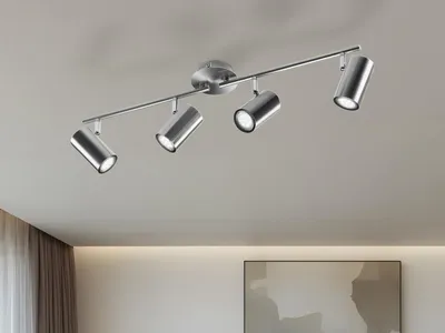 Produktbild von Moderner LED Innen Deckenstrahler 4-flammig Silber, Spots schwenkbar Breite 70cm