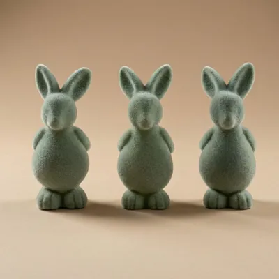 Image de Lot de 3 lapins de Pâques décoratifs, aspect velours vert, figurines