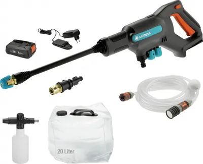 Zdjęcie produktu dla Gardena AquaClean 24/18V P4A Premium Ready-To-Use Set - Myjka średniociśnieniowa - szary/turkusowy