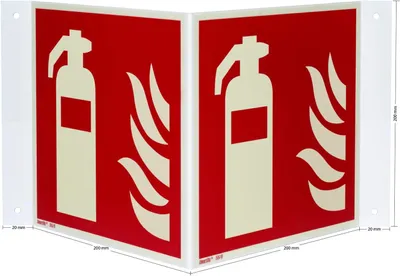 Produktbild von Feuerlöscherzeichen Nasenschild "Feuerlöscher" [F001], Kunststoff (1 mm), 200 x 200 x 1 mm, ASR A1.3 / ISO 7010, langnachleuchtend, 55 / 8 mcd, LimarLite®