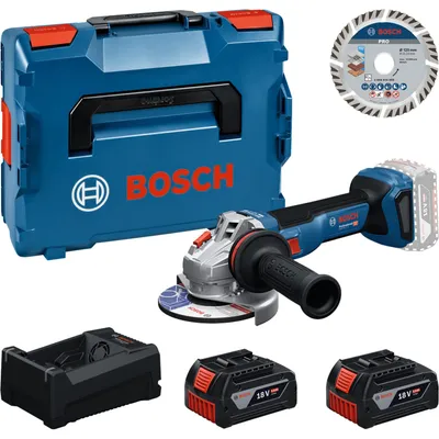 Immagine prodotto di Bosch Professional Set di utensili Bosch: smerigliatrice angolare a batteria GWS 18V-11 S + 2 batterie GBA da 5 Ah + GAL + disco da taglio da 125 mm in L-BOXX
