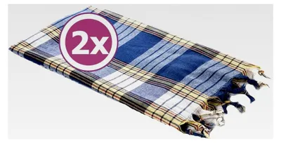 Produktbild von Hamamtuch Classic 2er Set 80 x 170 cm I Hamam Handtücher 100% Baumwolle I 2x saugfähiges & schnell trocknendes Pestemal blau kariert I Kompaktes Hamam Strandtuch/Saunahandtuch Set