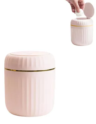 Productafbeelding van Afvalbakje voor op tafel met deksel - 2 liter inhoud met drukknoppendeksel - Klein opbergbakje voor cosmetica - 2 liter