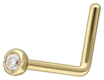 Produktbild von Nasenpiercing, Nasenstecker 14/18 Karat Gold Nasenstecker L-Form EINGEFASSTER MOISSANIT 18 Karat | Gold Kristallgröße: 1,8mm