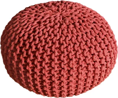 Produktbild von Strickhocker Pouf Sitzpouf Sitzpuff Grobstrick Pouf ziegelrot Ø 45cm