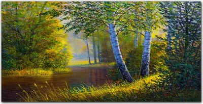 Produktbild von Coloray - Bild aus Glas - Glasbilder - 100 x 50 cm - Gehärtetes Glas Glasblock mit Bild Wohnzimmer Küche Dekoration Wanddekoration - Waldblumen Natur Fluss