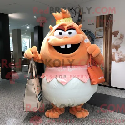 Obrázok produktu pre Maskot spoločnosti REDBROKOLY, známy ako "Broskvové zlo", je oblečený v ceruzkovej sukni a kabelke