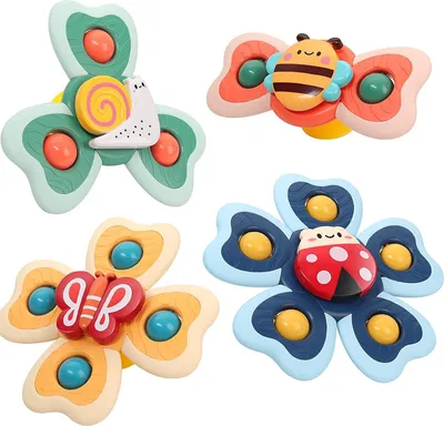 Image de ASKSA Jouet Spinner à ventouse pour bébé, 4Pcs Spinner Spinning Top Jouet à ventouse pour salle de bain fenêtres chaises hautes avion voyage, jouet sensoriel pour jeunes enfants 1-3 cadeau d'anniversaire