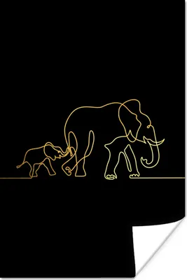 Produktbild von MuchoWow® Poster Elefant - Einfach - Gold - Schwarz 40x60 cm - Plakate für die Wand - Poster Babyzimmer