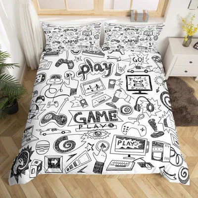 Produktbild von Bettwäsche-Set 200x200 cm Gaming Design 2 Kissenbezüge 80x80 cm Mikrofaser