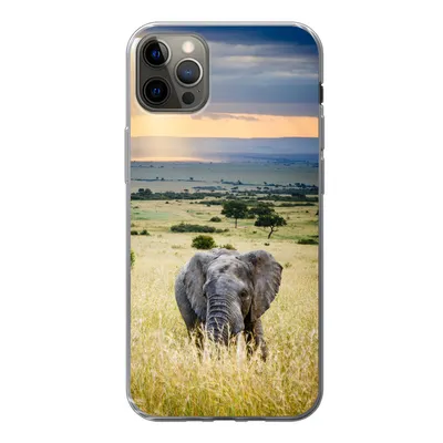 Produktbild von MuchoWow® Handyhülle Schutzhülle Hülle für iPhone 13 Pro Max Elefant - Tiere - Landschaft - Sonne - Natur Silikon Softcase Handy Hülle - Mobiltelefon