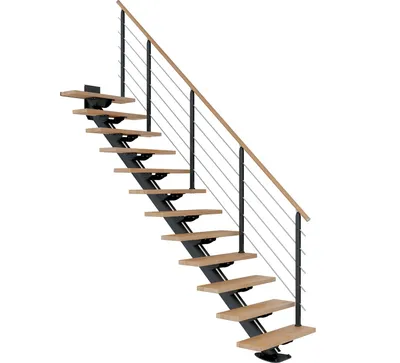 Produktbild von Dolle Mittelholmtreppe Sydney in Buche, geölt 75 cm breit Gerade für Geschosshöhen 240 – 292 cm UK Metall Weiß mit einseitigem Designgeländer