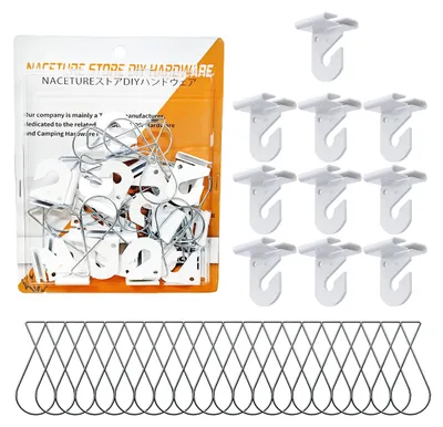 Produktbild von Plafondhaken Set, 30-teilig, 10 weiße schwere Haken und 20 Clips, für hängende Dekorationen