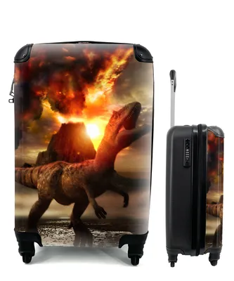 Obrázek produktu pro Kufr Příruční zavazadlo na kolečkách Malý cestovní kufr na 4 kolečkách Dinosaurus - Sopka - Oheň - Velikost kabiny < 55x40x23 cm a 55x40x20 cm -