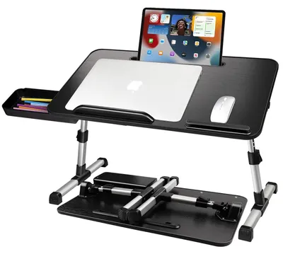 Produktbild von Laptoptisch Bett-Tisch Laptoptablett - Höhenverstellbar und neigbar - Klappbar - 53 x 30 cm - Schwarz