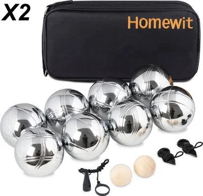 Produktbild von 2 x 8 Boules Set, mit 4 Holzkugeln, 4 Abstandsmesser, 2 Boule-Kugelmagnet Tragetasche, Boule Kugeln, Outdoor-Spielzeug Boccia Set für Sport Spiel