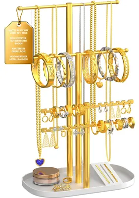 Produktbild von Schmuck Organizer, goldener Turmständer, 36 cm hoch, für Ketten, Armbänder und Ohrringe
