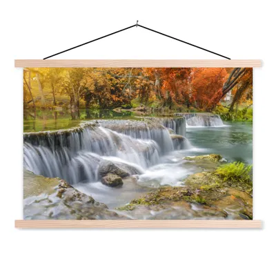 Produktbild von MuchoWow® Textilposter Herbst - Wasserfall - Natur - Bäume 120x80 cm mit holzfarbenen Rahmen - Aufhängeset