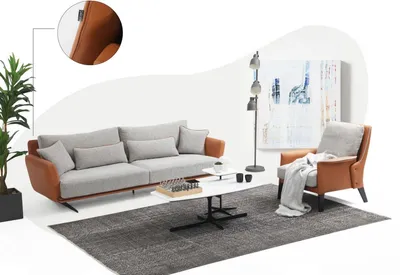Image de Ensemble de canapés 21 places Salon Canapé Orange Tissu Fauteuil 2 places