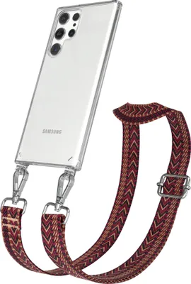 Produktbild von EAZY CASE Handykette - Verstellbarer Trageriemen kompatibel mit Samsung Galaxy S22 Ultra 5G, Handykordel mit transparenter Silikon-Hülle, Band in Rot