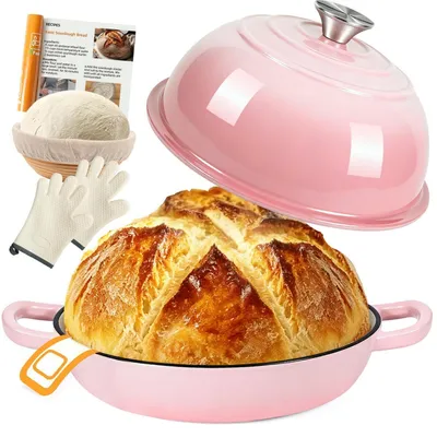 Zdjęcie produktu dla Garnek żeliwny Gusseisen, 5,7L, emaliowany, holenderski garnek, kolor różowy, średnica 26 cm, nadaje się do użytku na płytach indukcyjnych i w piekarniku