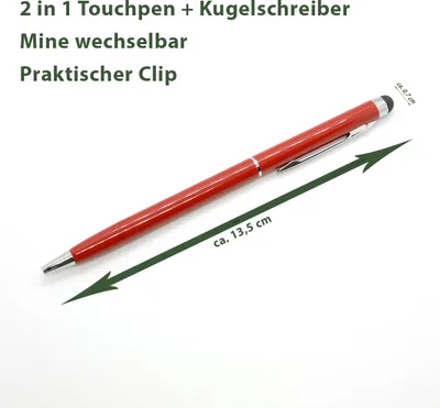 Produktbild von 2x Touchpen Stylus Eingabestift Kugelschreiber Smartphone Tablet  Rot