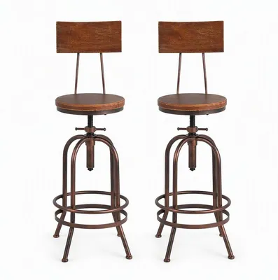 2er-Set Barhocker, höhenverstellbar, Holz, Industrie-Design