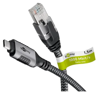 Immagine prodotto di Goobay 70754 cavo cambia genere USB C RJ-45 Nero, Argento