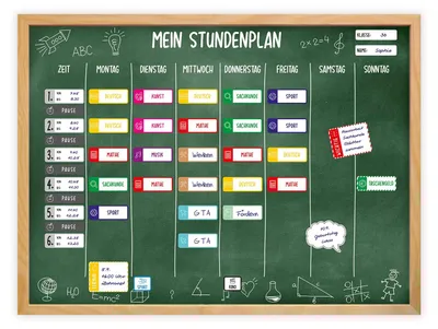 Produktbild von Magnetische Stundenplan-Tafel Grün mit 90 Magneten und Stift - Abwischbarer Wochenplaner für die Schule