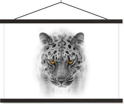Produktbild von MuchoWow® Textilposter Leopard - Schwarz - Weiß - Kopf 90x60 cm mit schwarzem Rahmen - Aufhängungssatz