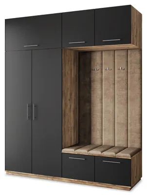Produktbild von Masseno Garderobe-Set REMA 200/240/60 cm Modern Garderobenschrank Eiche Lefkas, Veloursstoff MONOLITH 09 (Beige)