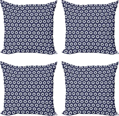 Produktbild von ABAKUHAUS Indigo Kissenbezug Set (4 Stück), Grunge Sketchy Entwurf, Moderner Doppelseitiger Digitaldruck, 50 cm x 50 cm, Dunkelblau und Weiß