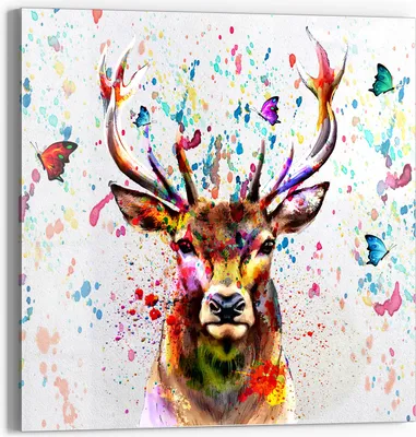 Produktbild von DEQOART Glasbild Echtglas 30x30 cm 'Bunter Hirschtraum' Wandbild Bild modern Deko